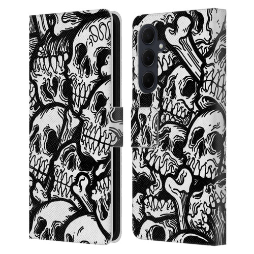 Matt Bailey Skull All Over Leather Book Wallet Case Cover For Samsung Galaxy A35 5G