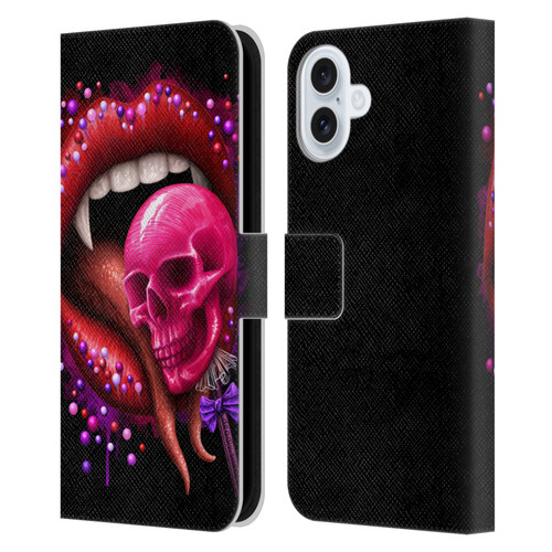 Sarah Richter Skulls Red Vampire Candy Lips Leather Book Wallet Case Cover For Apple iPhone 16 Plus