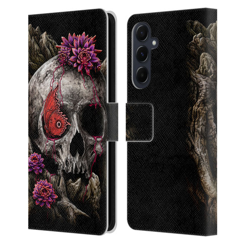 Sarah Richter Skulls Butterfly And Flowers Leather Book Wallet Case Cover For Samsung Galaxy A55 5G