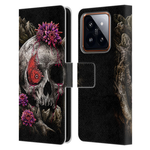 Sarah Richter Skulls Butterfly And Flowers Leather Book Wallet Case Cover For Xiaomi 14