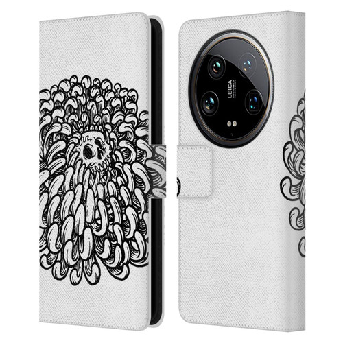 Matt Bailey Skull Flower Leather Book Wallet Case Cover For Xiaomi 14 Ultra