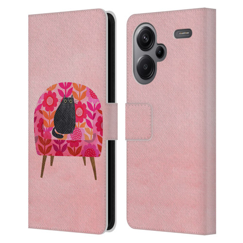 Planet Cat Arm Chair Red Chair Cat Leather Book Wallet Case Cover For Xiaomi Redmi Note 13 Pro Plus 5G