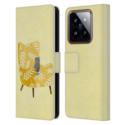 Planet Cat Arm Chair Mustard Chair Cat Leather Book Wallet Case Cover For Xiaomi 14