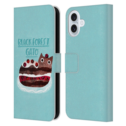 Planet Cat Puns Black Forest Gato Leather Book Wallet Case Cover For Apple iPhone 16 Plus