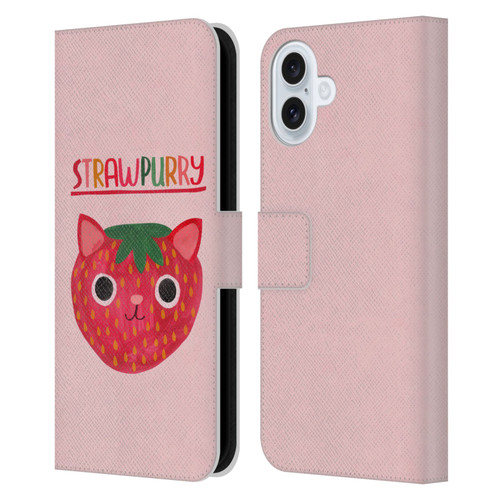 Planet Cat Puns Strawpurry Leather Book Wallet Case Cover For Apple iPhone 16 Plus