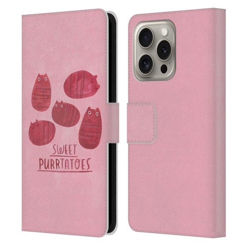 Planet Cat Puns Sweet Purrtatoes Leather Book Wallet Case Cover For Apple iPhone 16 Pro