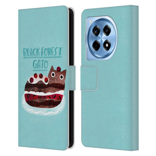 Planet Cat Puns Black Forest Gato Leather Book Wallet Case Cover For OnePlus 12R