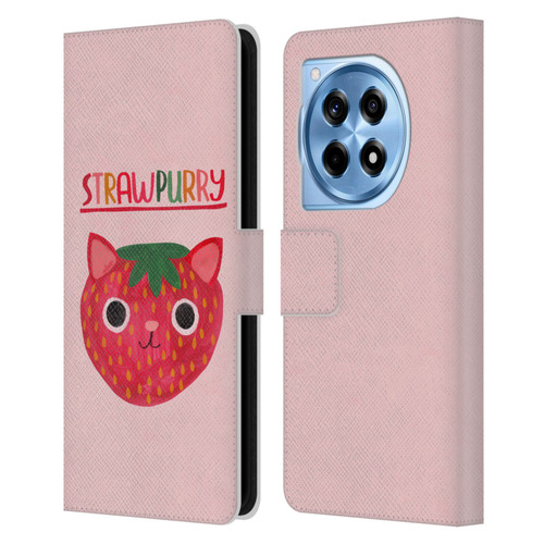 Planet Cat Puns Strawpurry Leather Book Wallet Case Cover For OnePlus 12R