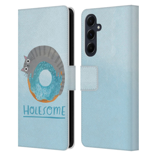 Planet Cat Puns Holesome Leather Book Wallet Case Cover For Samsung Galaxy A55 5G