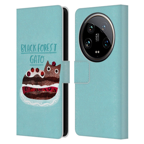Planet Cat Puns Black Forest Gato Leather Book Wallet Case Cover For Xiaomi 14 Ultra