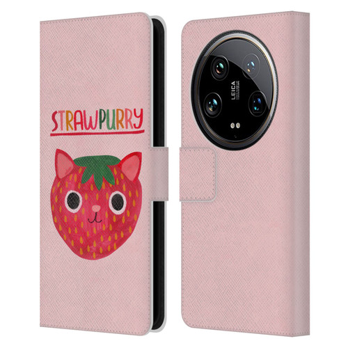 Planet Cat Puns Strawpurry Leather Book Wallet Case Cover For Xiaomi 14 Ultra