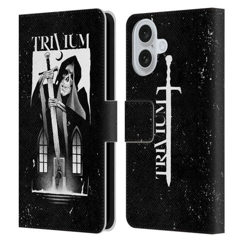 Trivium Graphics Skeleton Sword Leather Book Wallet Case Cover For Apple iPhone 16