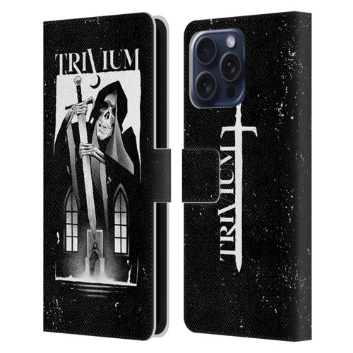 Trivium Graphics Skeleton Sword Leather Book Wallet Case Cover For Apple iPhone 16 Pro Max