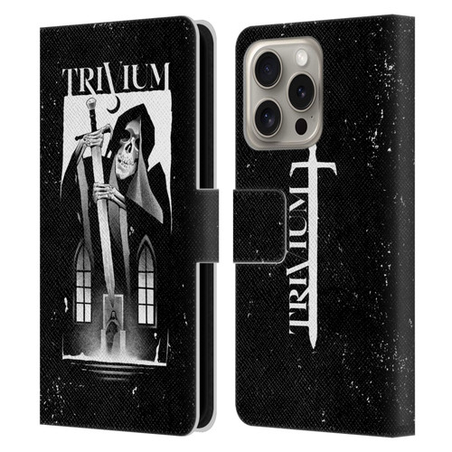 Trivium Graphics Skeleton Sword Leather Book Wallet Case Cover For Apple iPhone 16 Pro