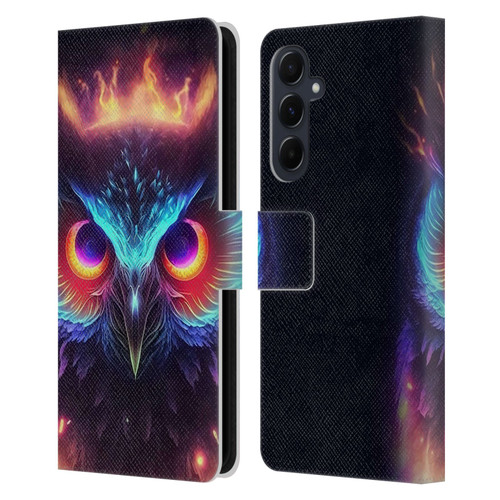 Wumples Cosmic Animals Owl Leather Book Wallet Case Cover For Samsung Galaxy A55 5G