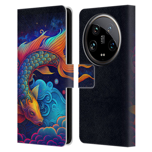 Wumples Cosmic Animals Clouded Koi Fish Leather Book Wallet Case Cover For Xiaomi 14 Ultra