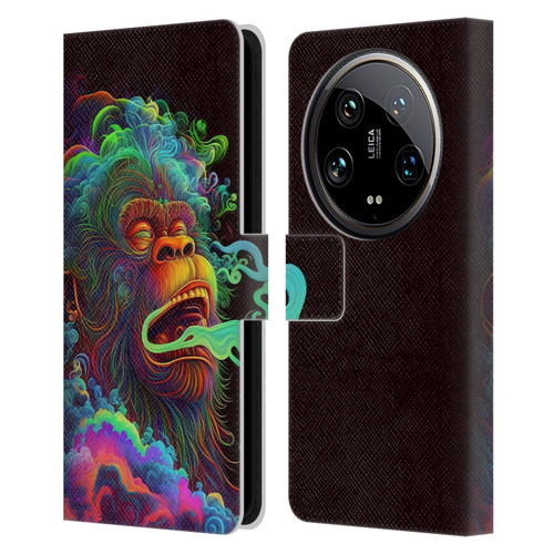 Wumples Cosmic Animals Clouded Monkey Leather Book Wallet Case Cover For Xiaomi 14 Ultra