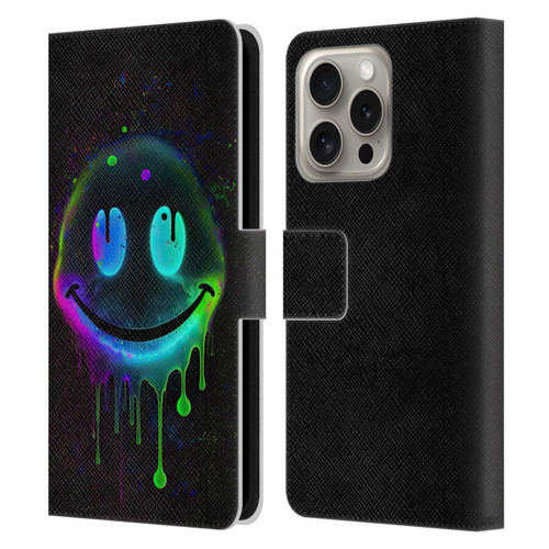 Wumples Cosmic Arts Drip Smiley Leather Book Wallet Case Cover For Apple iPhone 16 Pro