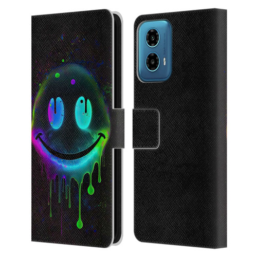 Wumples Cosmic Arts Drip Smiley Leather Book Wallet Case Cover For Motorola Moto G34 5G