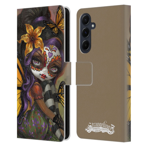 Strangeling Fairy Art Day of Dead Butterfly Leather Book Wallet Case Cover For Samsung Galaxy A55 5G