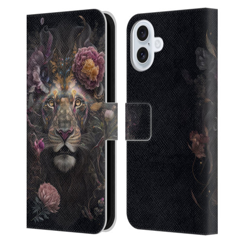 Spacescapes Floral Lions Pride Leather Book Wallet Case Cover For Apple iPhone 16 Plus