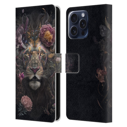 Spacescapes Floral Lions Pride Leather Book Wallet Case Cover For Apple iPhone 16 Pro Max