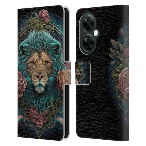 Spacescapes Floral Lions Aqua Mane Leather Book Wallet Case Cover For OnePlus Nord CE 3 Lite 5G
