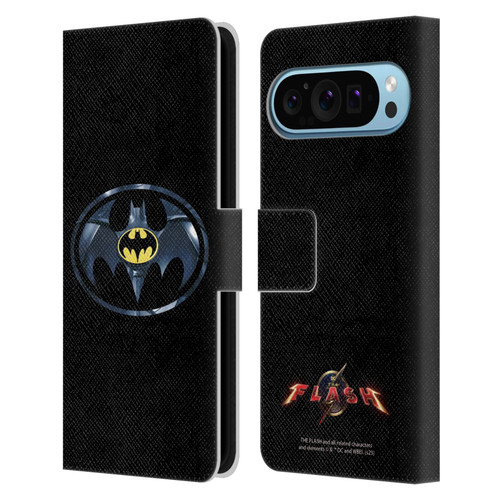 The Flash 2023 Graphics Black Batman Logo Leather Book Wallet Case Cover For Google Pixel 9 / Pixel 9 Pro