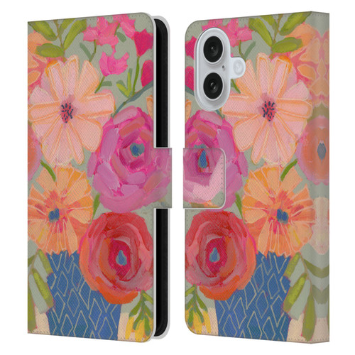 Suzanne Allard Floral Graphics Blue Diamond Leather Book Wallet Case Cover For Apple iPhone 16