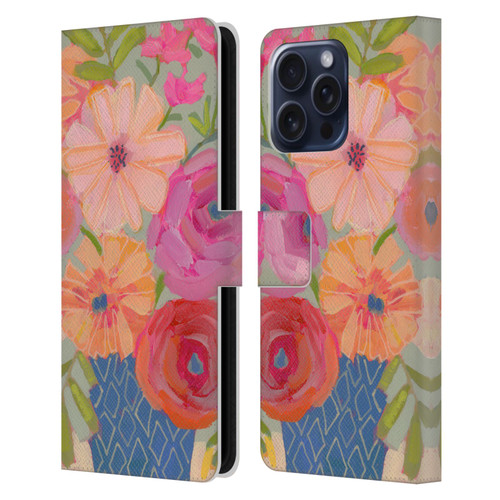 Suzanne Allard Floral Graphics Blue Diamond Leather Book Wallet Case Cover For Apple iPhone 16 Pro Max