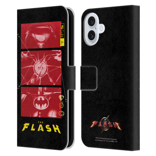 The Flash 2023 Graphics Suit Logos Leather Book Wallet Case Cover For Apple iPhone 16 Plus