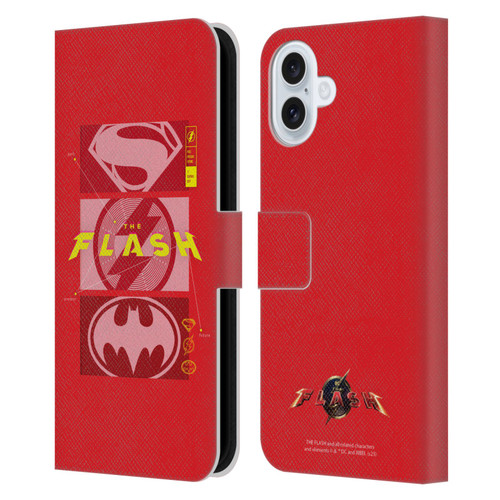 The Flash 2023 Graphics Superhero Logos Leather Book Wallet Case Cover For Apple iPhone 16 Plus