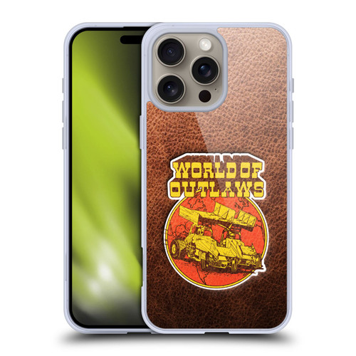 World of Outlaws Western Graphics Sprint Car Leather Print Soft Gel Case for Apple iPhone 16 Pro Max