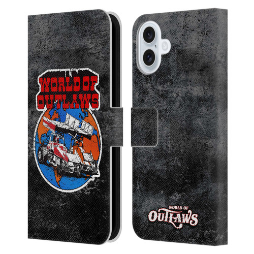 World of Outlaws Western Graphics Distressed Sprint Car Logo Leather Book Wallet Case Cover For Apple iPhone 16 Plus
