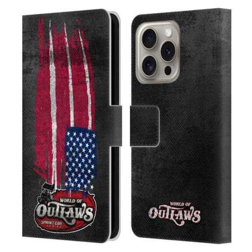 World of Outlaws Western Graphics US Flag Distressed Leather Book Wallet Case Cover For Apple iPhone 16 Pro