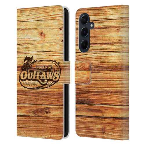 World of Outlaws Western Graphics Wood Logo Leather Book Wallet Case Cover For Samsung Galaxy A55 5G