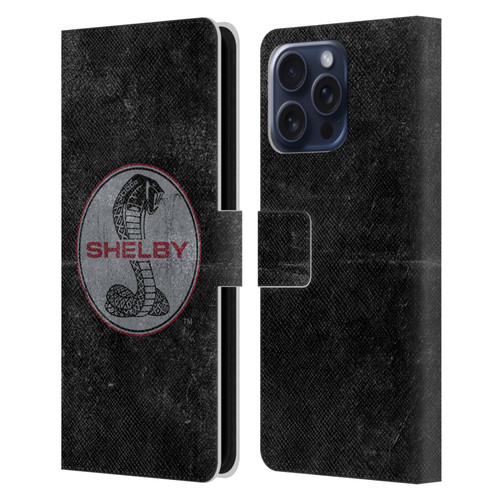 Shelby Logos Distressed Black Leather Book Wallet Case Cover For Apple iPhone 16 Pro Max