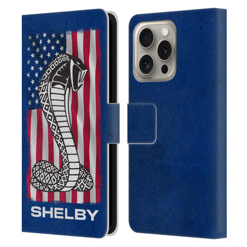 Shelby Logos American Flag Leather Book Wallet Case Cover For Apple iPhone 16 Pro