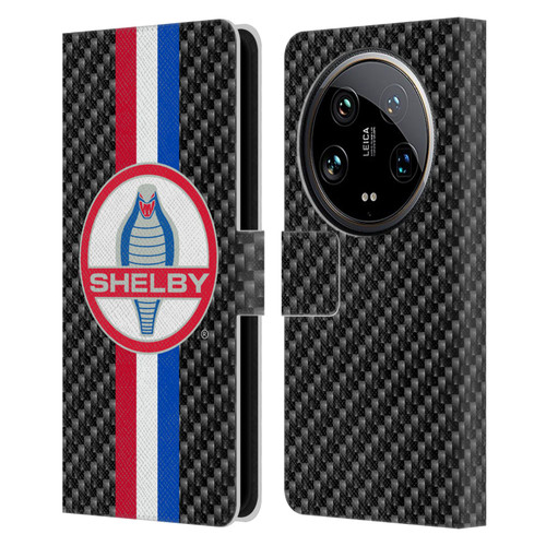 Shelby Logos Carbon Fiber Leather Book Wallet Case Cover For Xiaomi 14 Ultra
