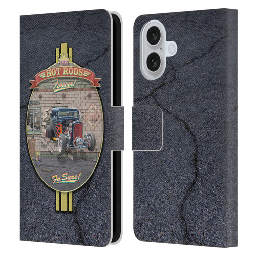 Larry Grossman Retro Collection Hot Rods Forever Leather Book Wallet Case Cover For Apple iPhone 16