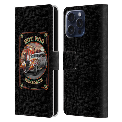 Larry Grossman Retro Collection Hot Rod Renegade Leather Book Wallet Case Cover For Apple iPhone 16 Pro Max
