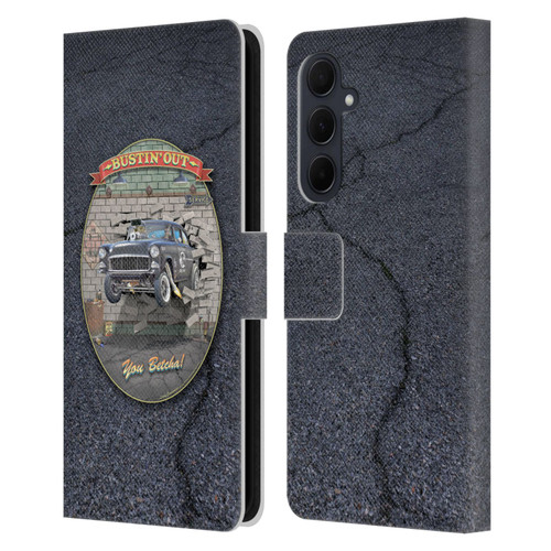 Larry Grossman Retro Collection Bustin' Out '55 Gasser Leather Book Wallet Case Cover For Samsung Galaxy A35 5G