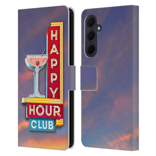 Larry Grossman Retro Collection Happy Hour Club Leather Book Wallet Case Cover For Samsung Galaxy A35 5G