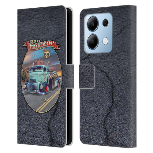Larry Grossman Retro Collection Keep on Truckin' Rt. 66 Leather Book Wallet Case Cover For Xiaomi Redmi Note 13/13 Pro 5G