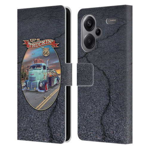 Larry Grossman Retro Collection Keep on Truckin' Rt. 66 Leather Book Wallet Case Cover For Xiaomi Redmi Note 13 Pro Plus 5G