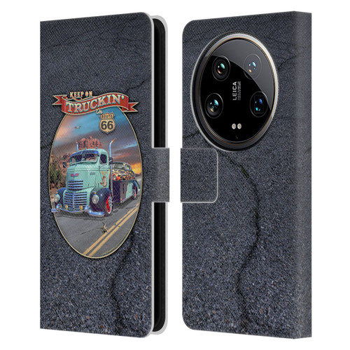 Larry Grossman Retro Collection Keep on Truckin' Rt. 66 Leather Book Wallet Case Cover For Xiaomi 14 Ultra