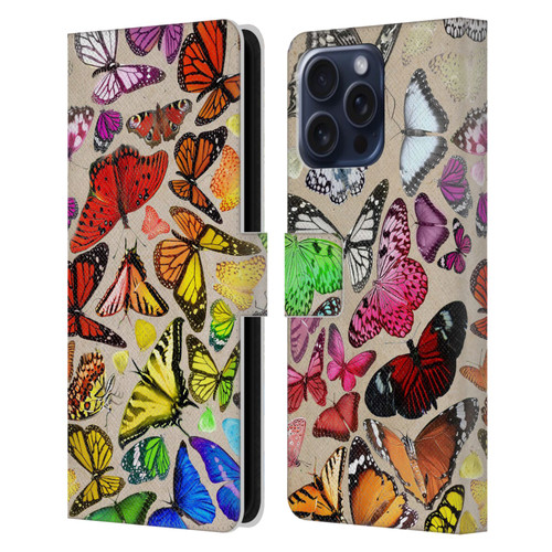 Anthony Christou Art Rainbow Butterflies Leather Book Wallet Case Cover For Apple iPhone 16 Pro Max