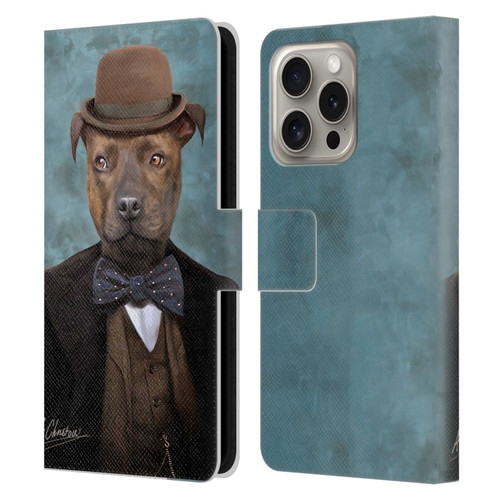 Anthony Christou Art Sir Edmund Bulldog Leather Book Wallet Case Cover For Apple iPhone 16 Pro