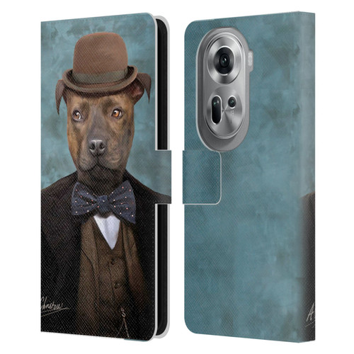 Anthony Christou Art Sir Edmund Bulldog Leather Book Wallet Case Cover For OPPO Reno11 Pro