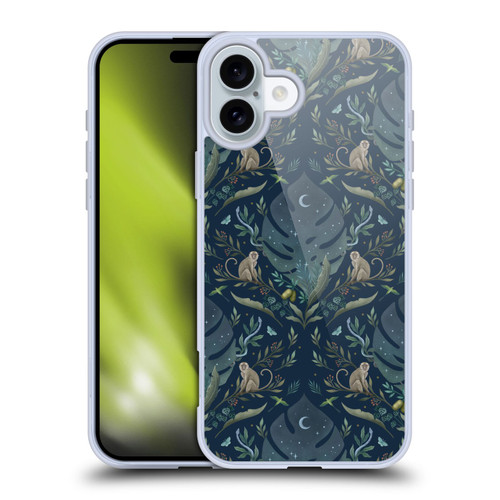 Episodic Drawing Art Monkey Tropical Light Pattern Soft Gel Case for Apple iPhone 16 Plus